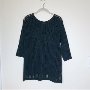J Jill open knit sweater navy 3/4 sleeve S